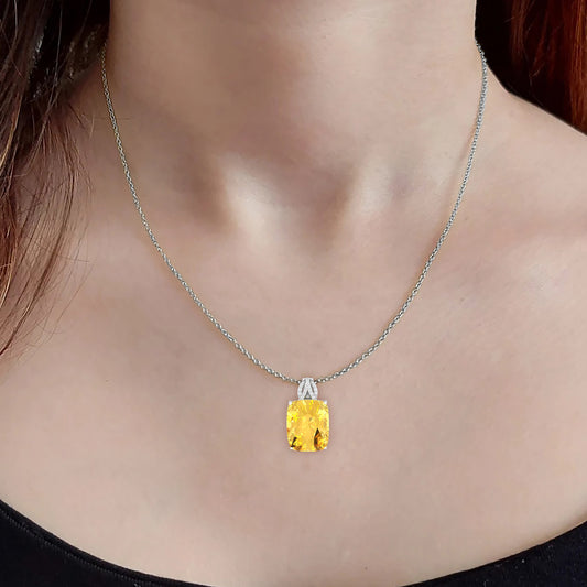Citrine Pendant with White Diamond in 18Kt White Gold 20.23cts