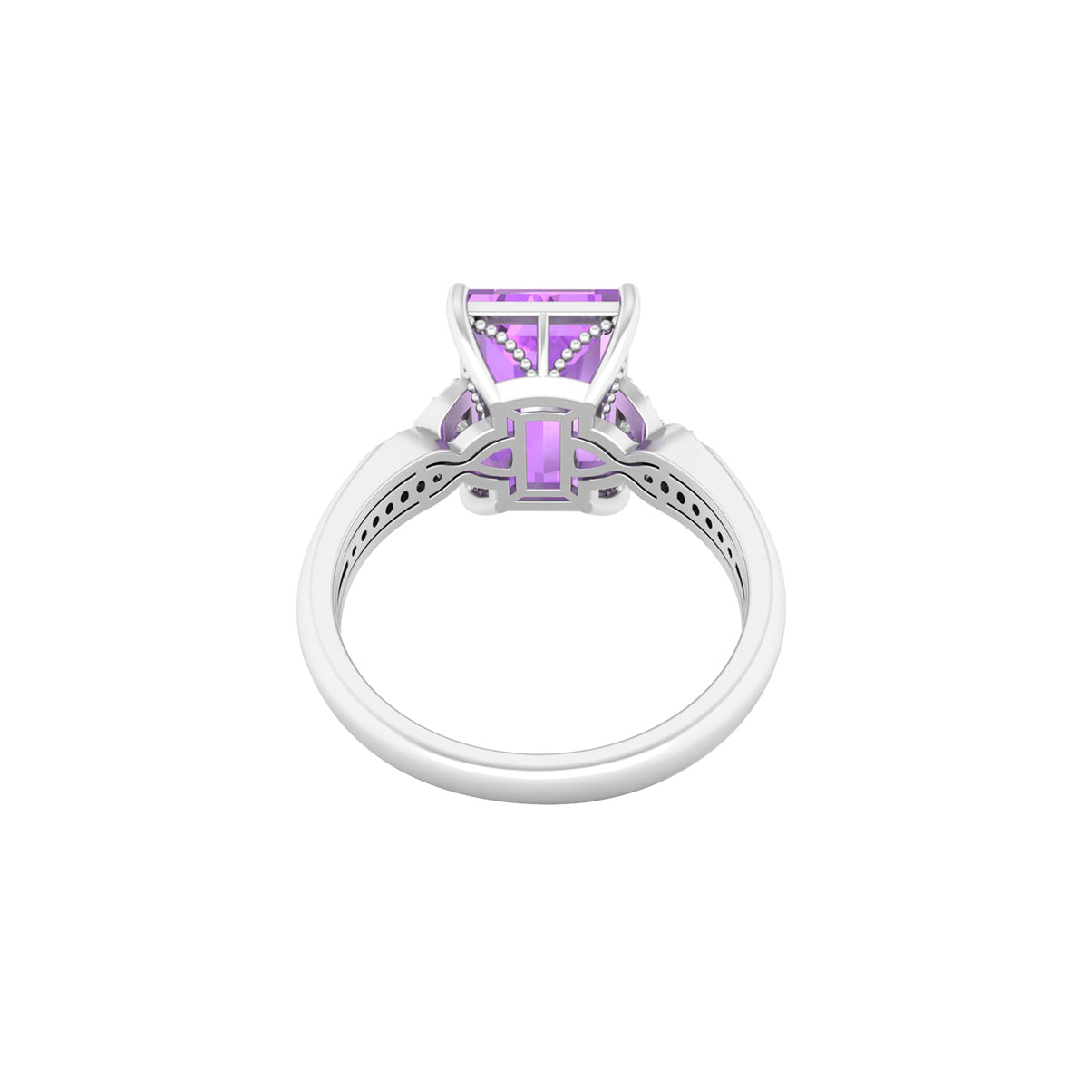 Pink Amethyst Ring with White Diamond in 18Kt White Gold 3.96cts