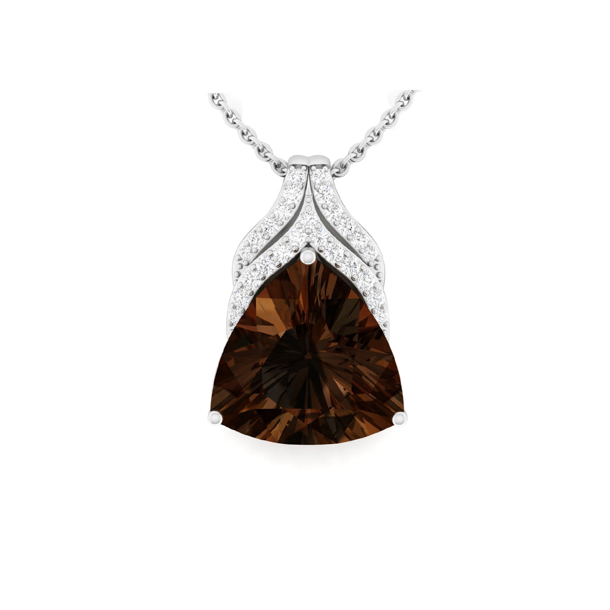 Smokey Quartz Pendant with White Diamond in 18Kt White Gold 5.74cts