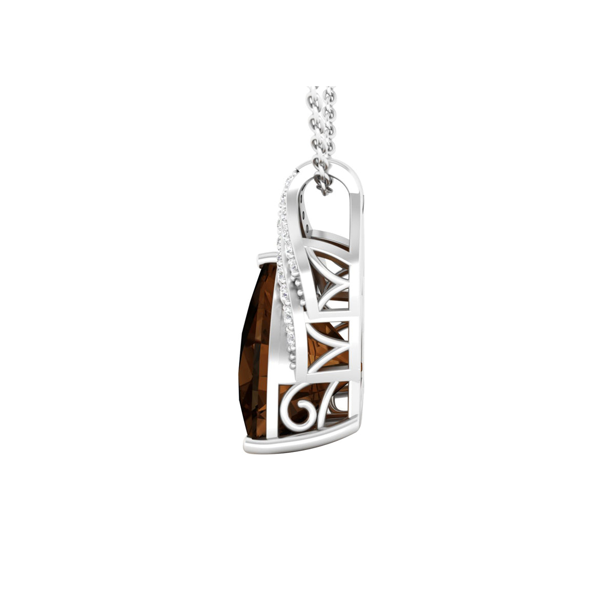 Smokey Quartz Pendant with White Diamond in 18Kt White Gold 5.74cts