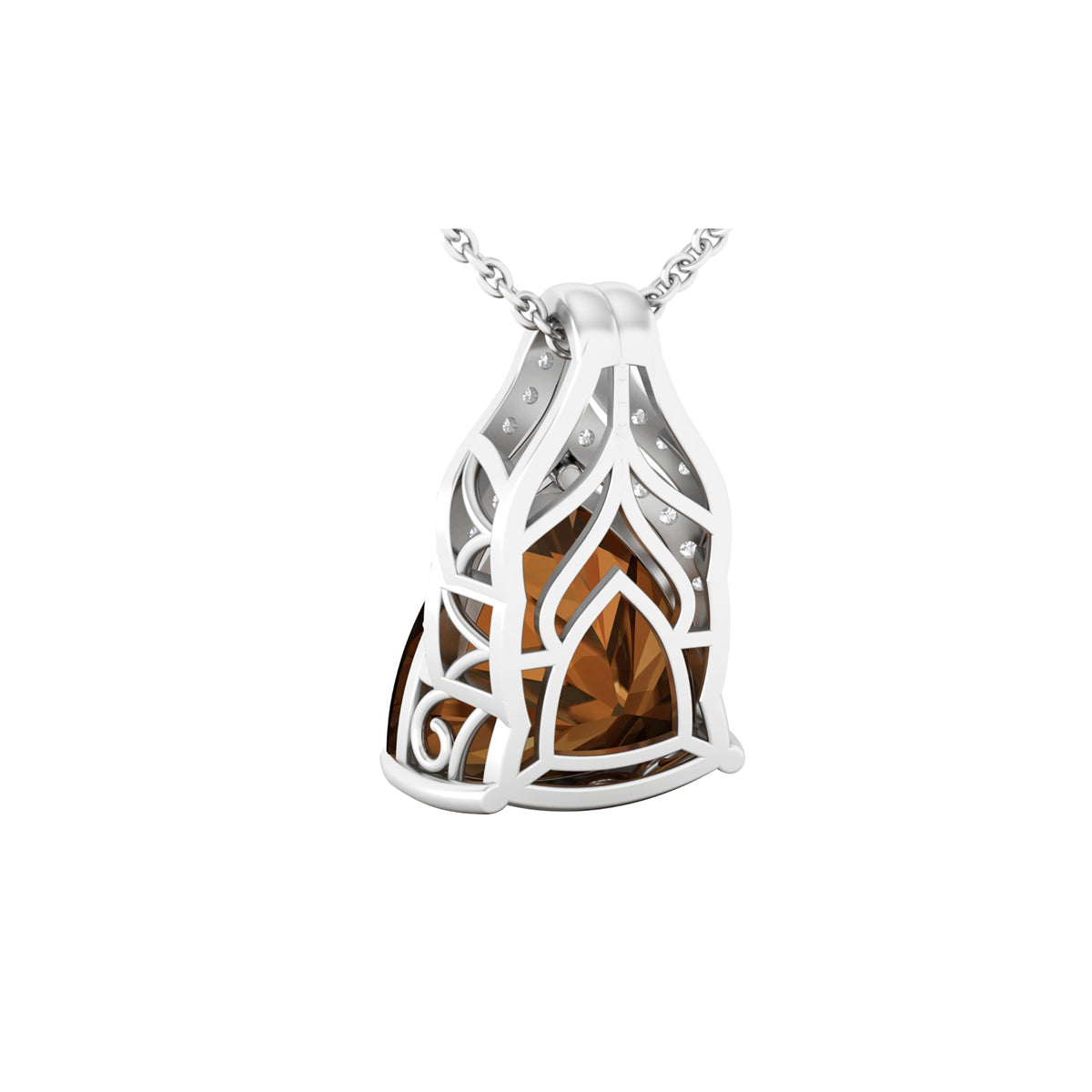 Smokey Quartz Pendant with White Diamond in 18Kt White Gold 5.74cts
