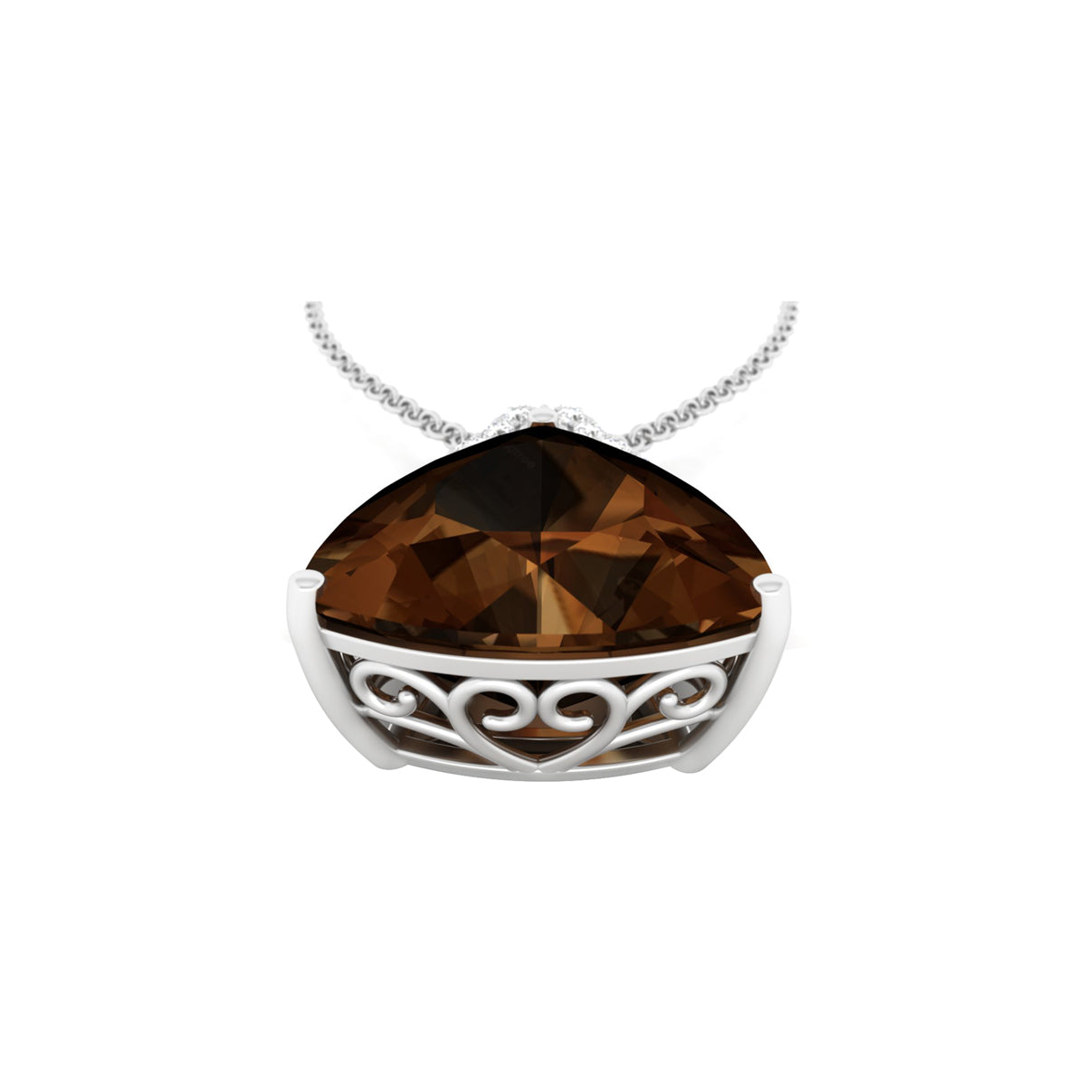Smokey Quartz Pendant with White Diamond in 18Kt White Gold 5.74cts