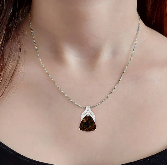 Smokey Quartz Pendant with White Diamond in 18Kt White Gold 5.74cts