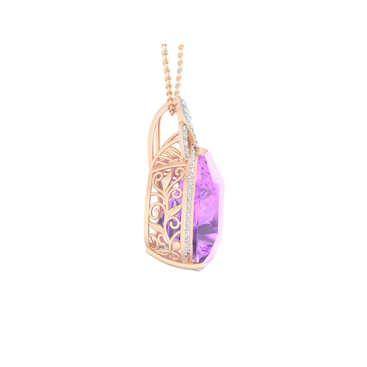 Pink Amethyst Pendant with White Diamond in 18Kt Gold 18.58cts