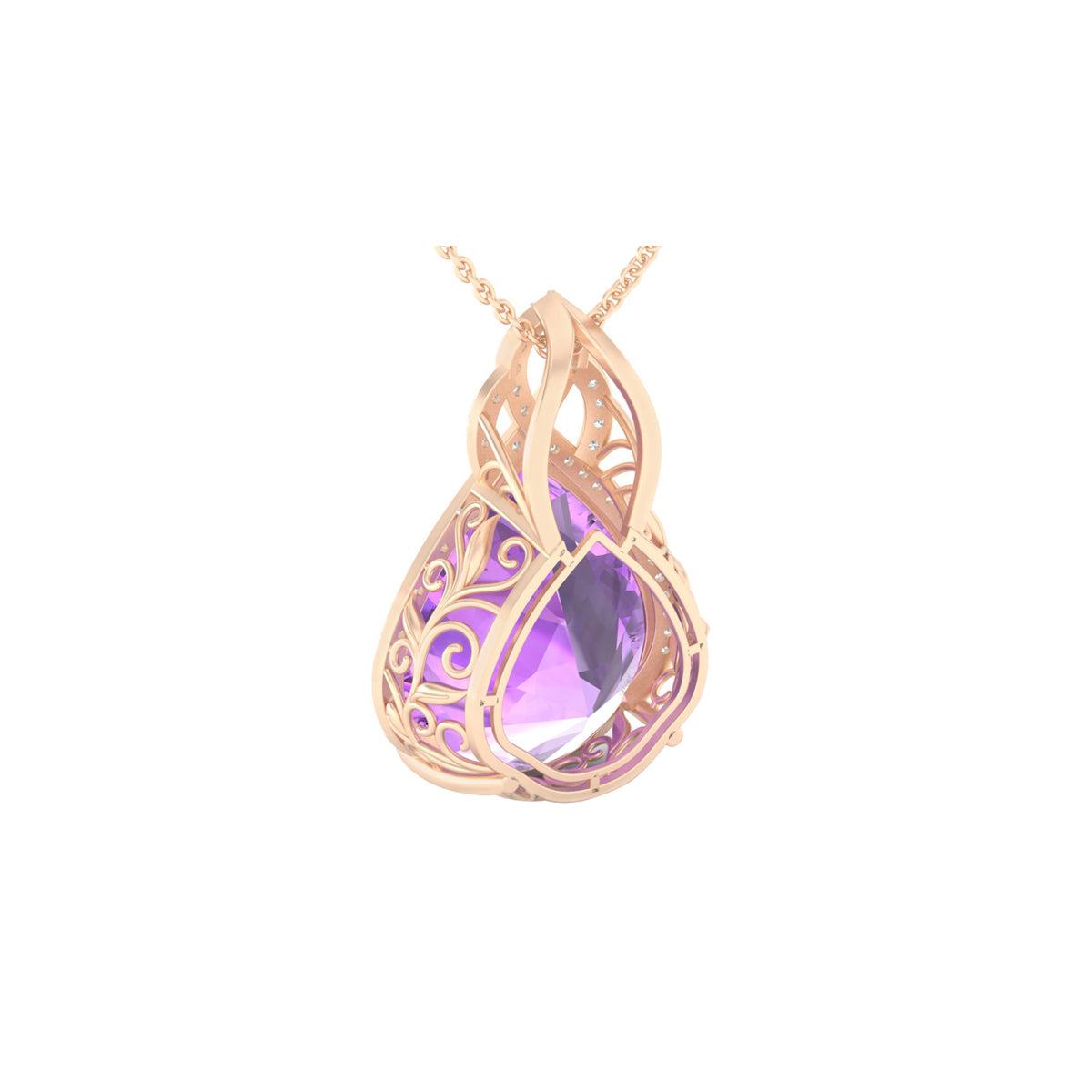 Pink Amethyst Pendant with White Diamond in 18Kt Gold 18.58cts