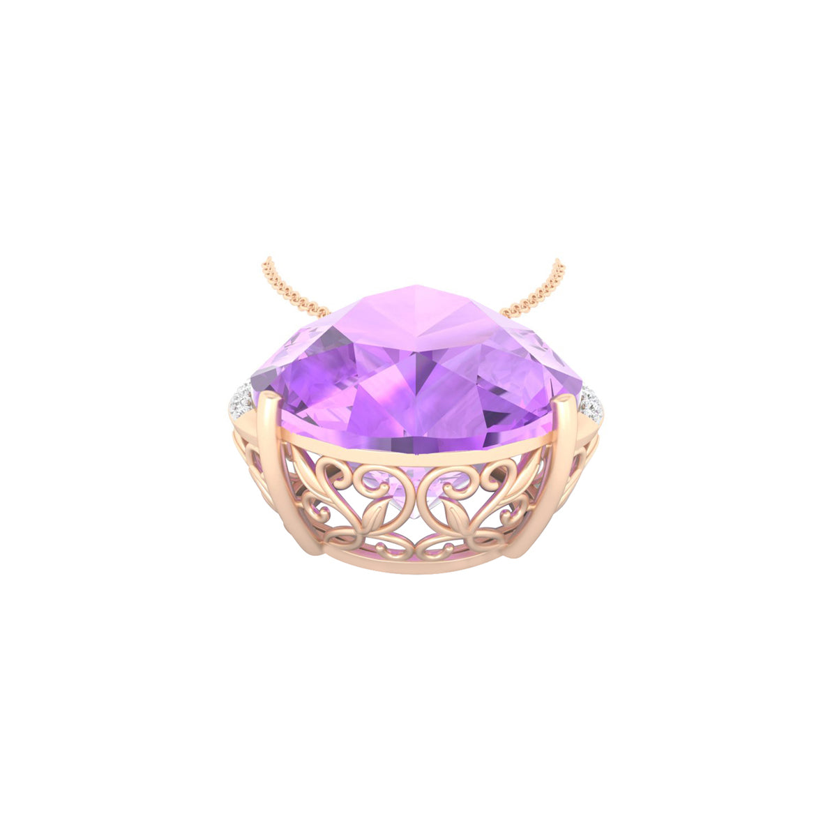 Pink Amethyst Pendant with White Diamond in 18Kt Gold 18.58cts