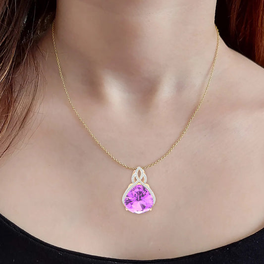 Pink Amethyst Pendant with White Diamond in 18Kt Gold 18.58cts