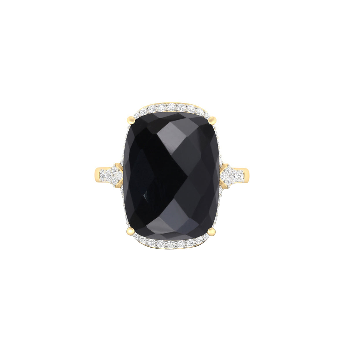 Black Spinel Ring with White Diamond in 18Kt Gold 10.62cts