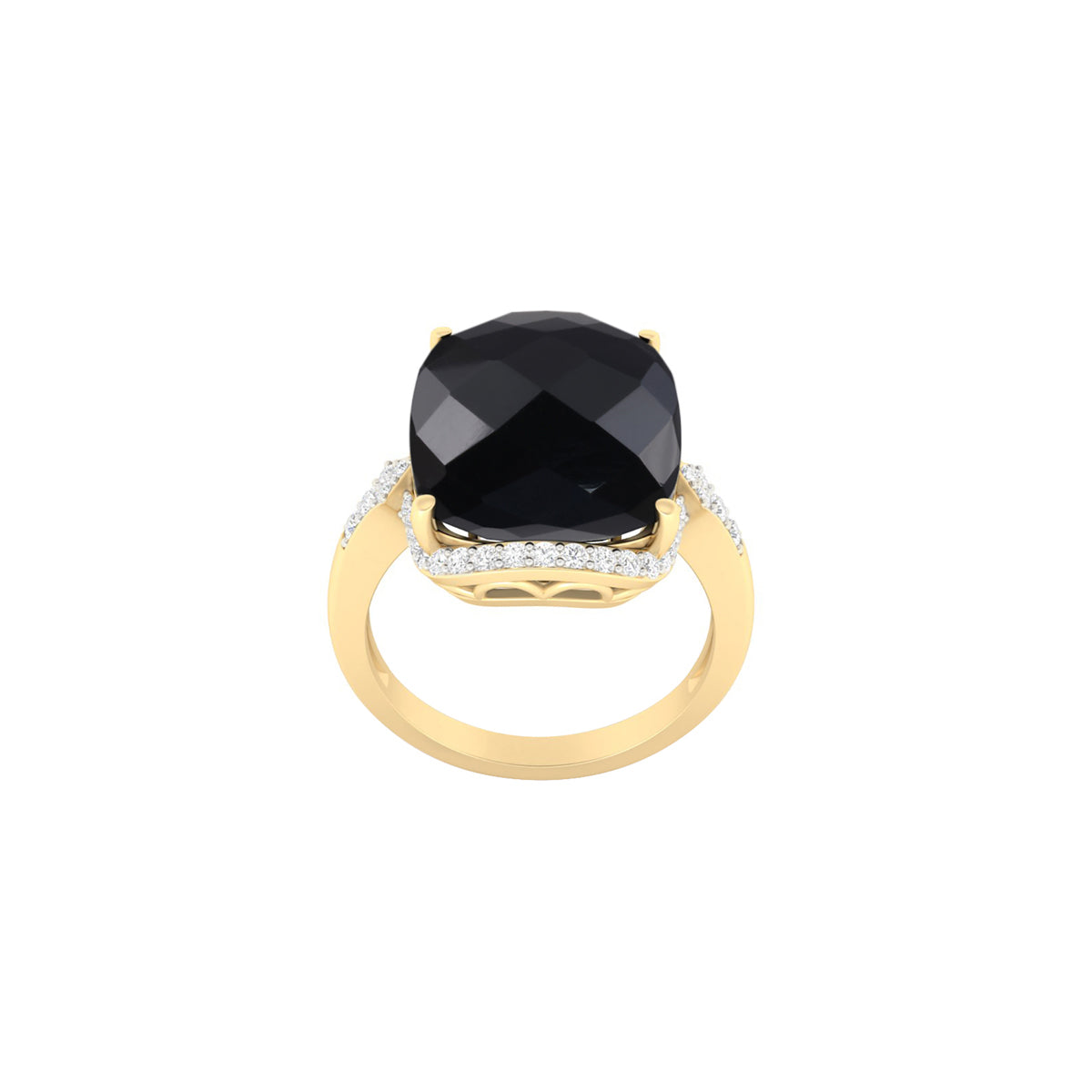Black Spinel Ring with White Diamond in 18Kt Gold 10.62cts