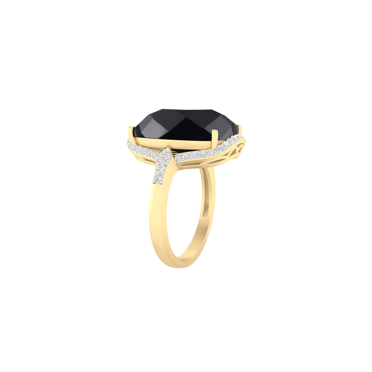 Black Spinel Ring with White Diamond in 18Kt Gold 10.62cts