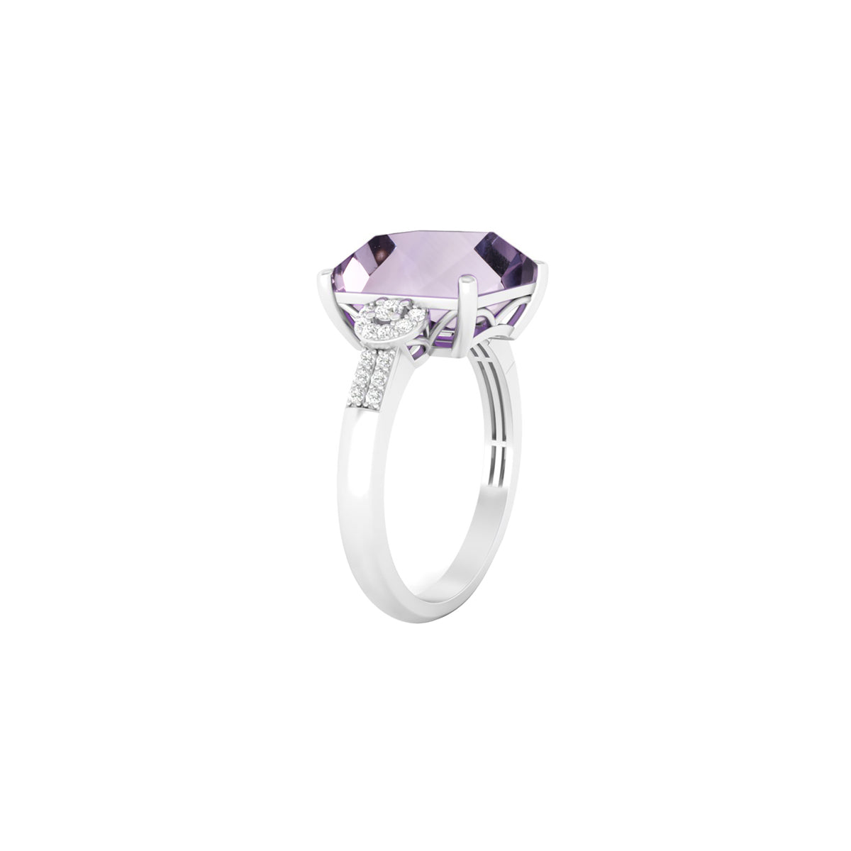 Amethyst Ring with White Diamond in 18Kt White Gold 4.06cts