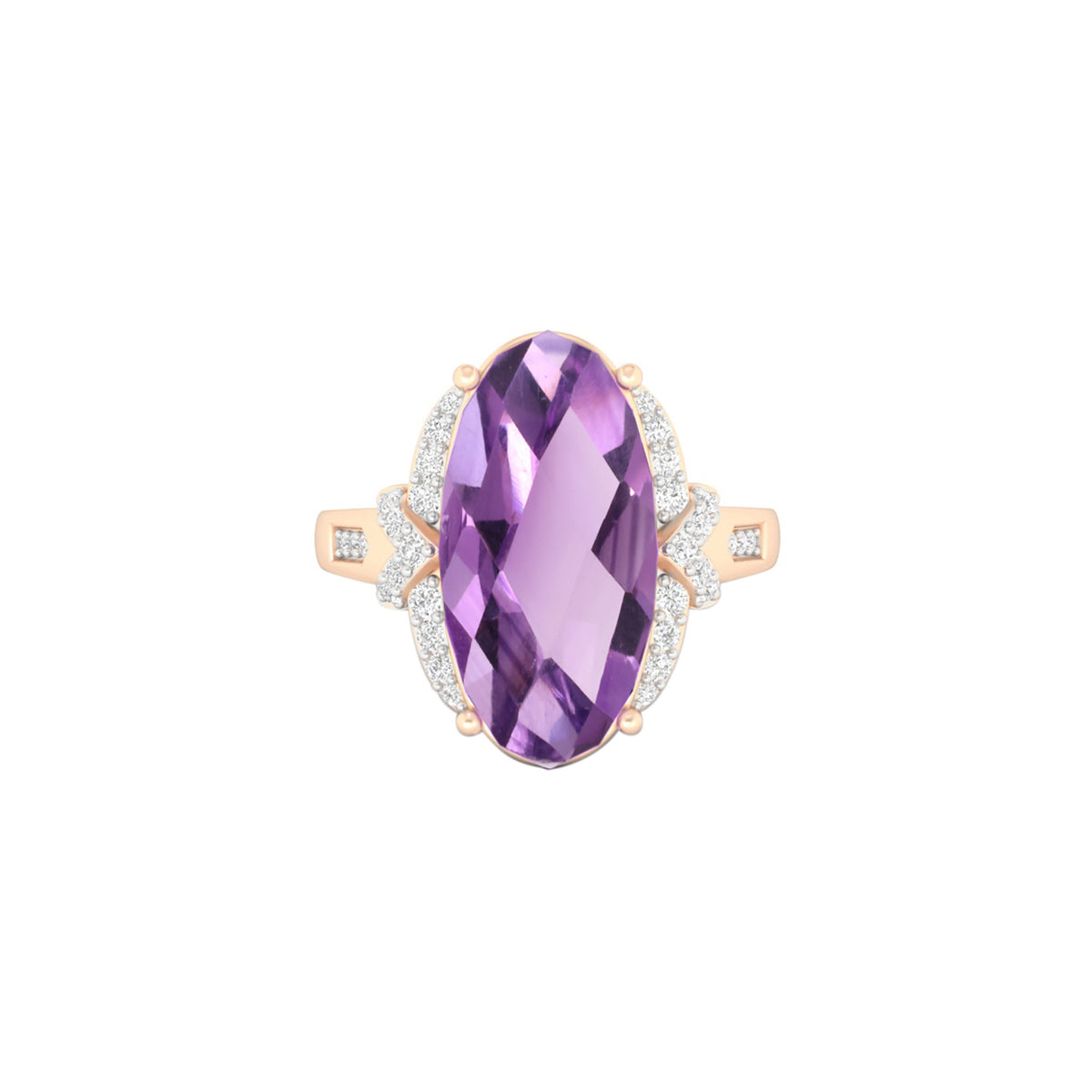 Pink Amethyst Ring with White Diamond in 18Kt Gold 6.79cts