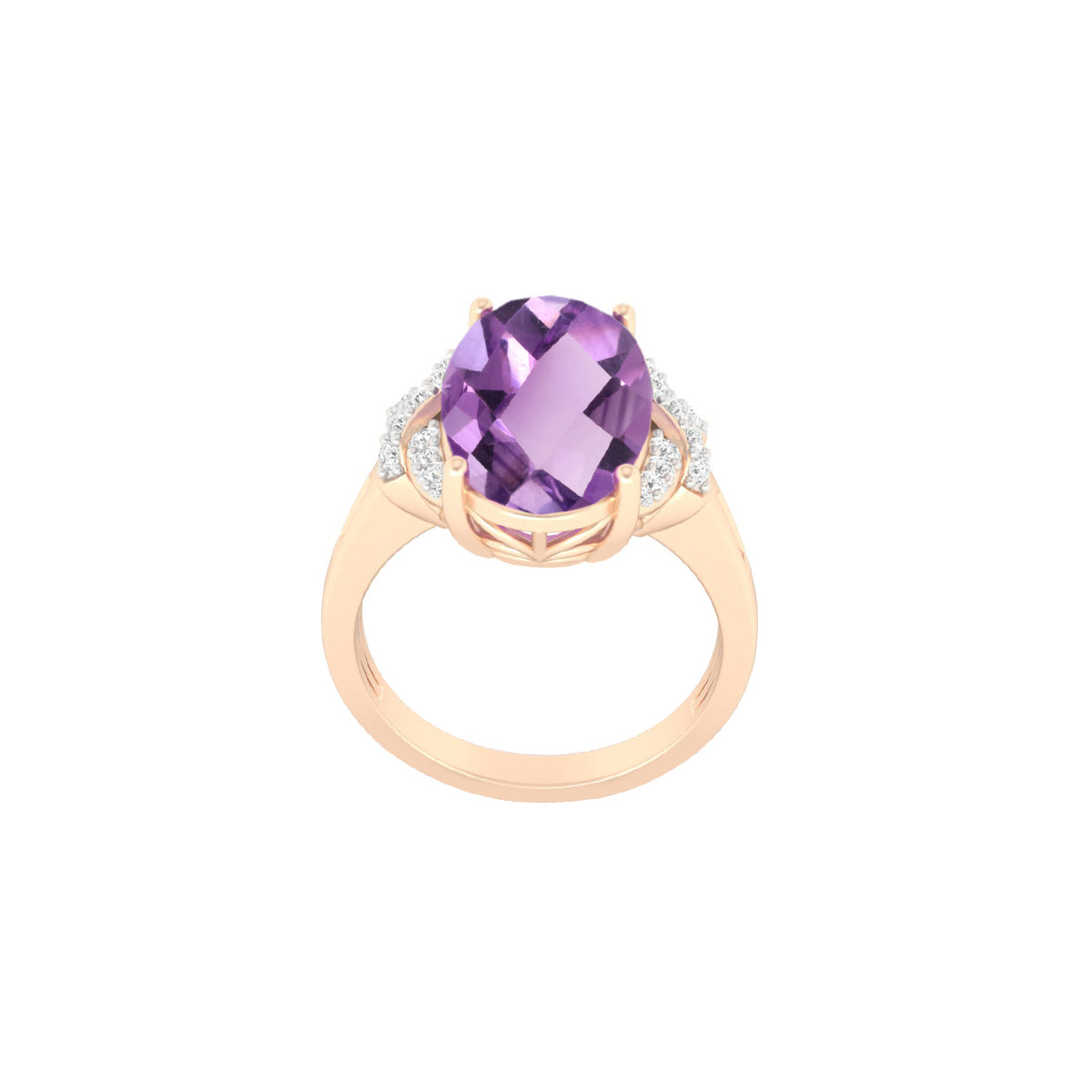 Pink Amethyst Ring with White Diamond in 18Kt Gold 6.79cts
