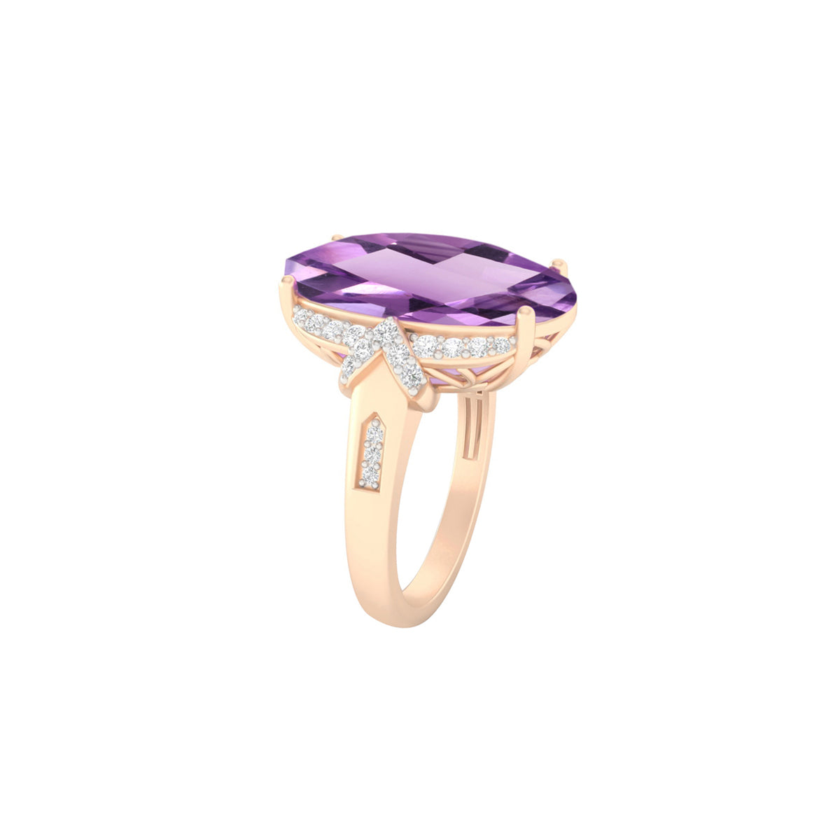 Pink Amethyst Ring with White Diamond in 18Kt Gold 6.79cts