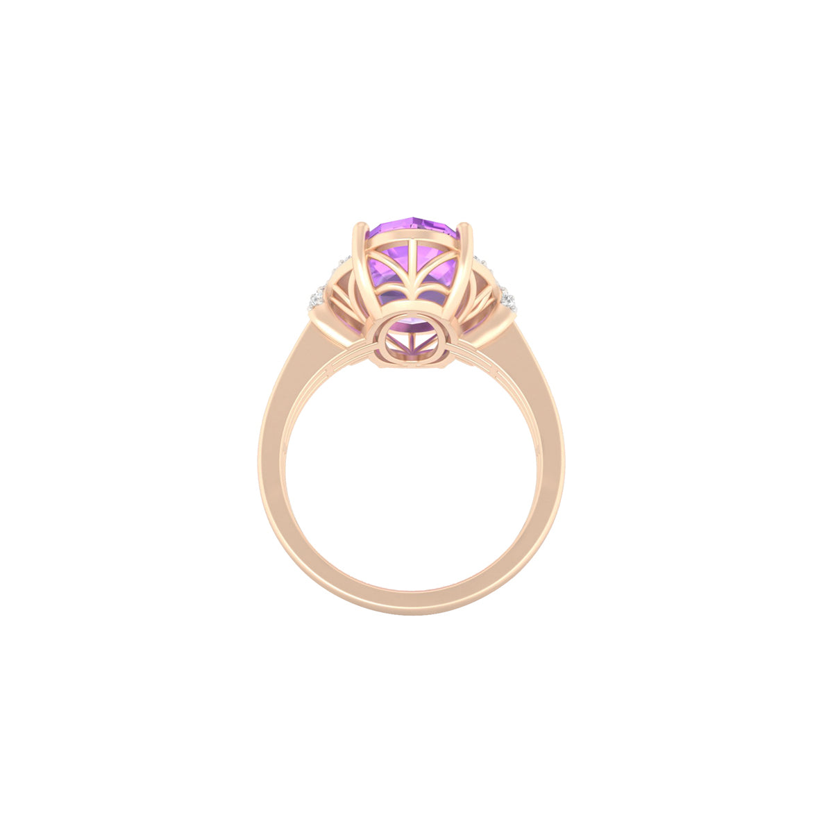 Pink Amethyst Ring with White Diamond in 18Kt Gold 6.79cts
