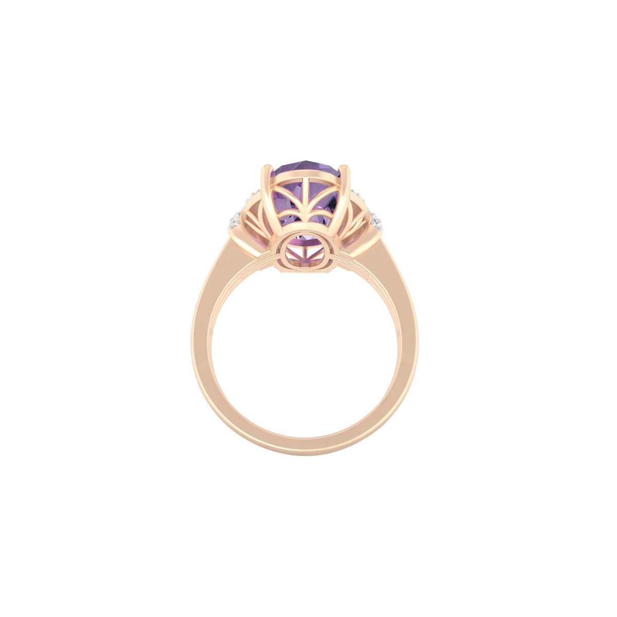Pink Amethyst Ring with White Diamond in 18Kt Gold 6.79cts