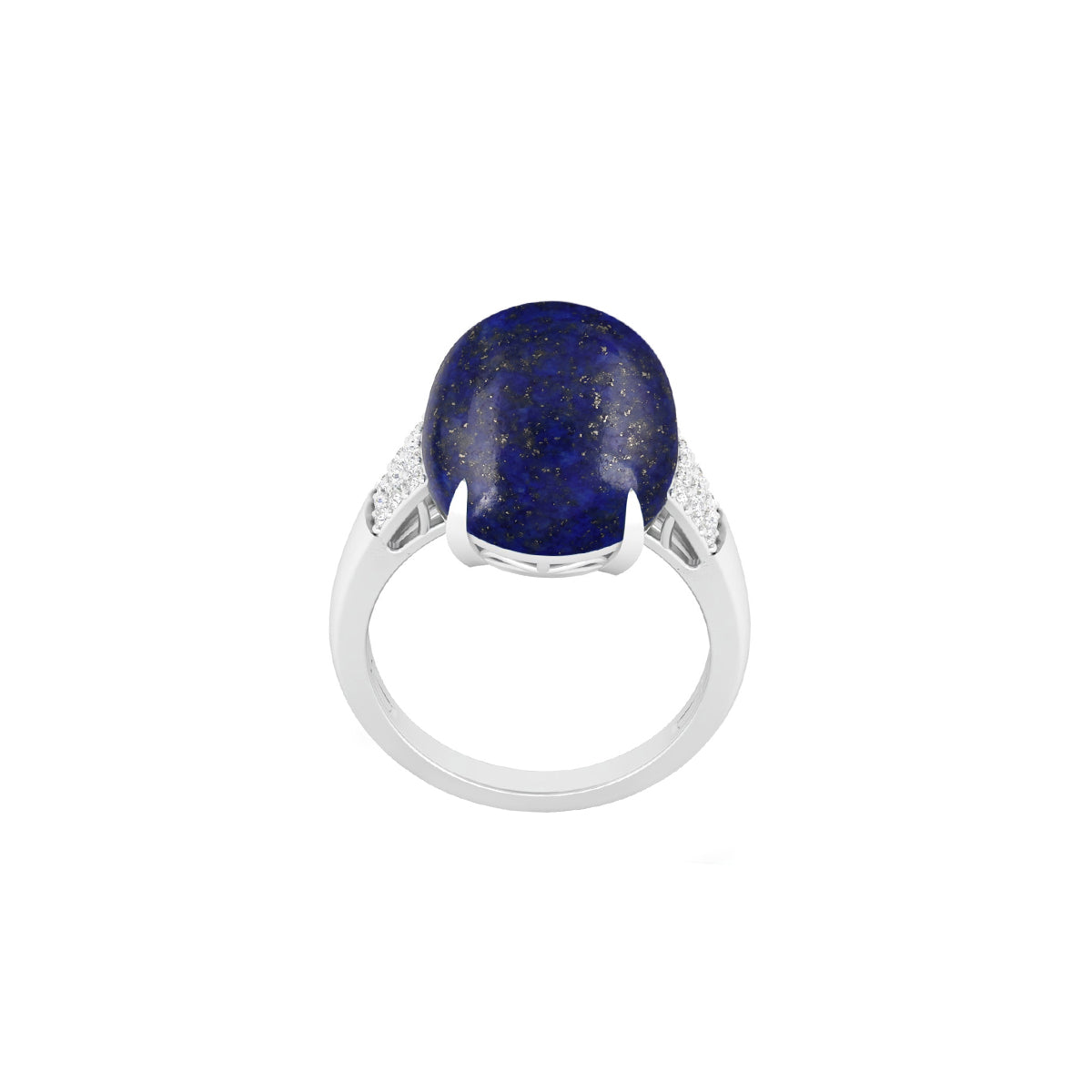 Lapis Ring with White Diamond in 18Kt White Gold 13.68cts
