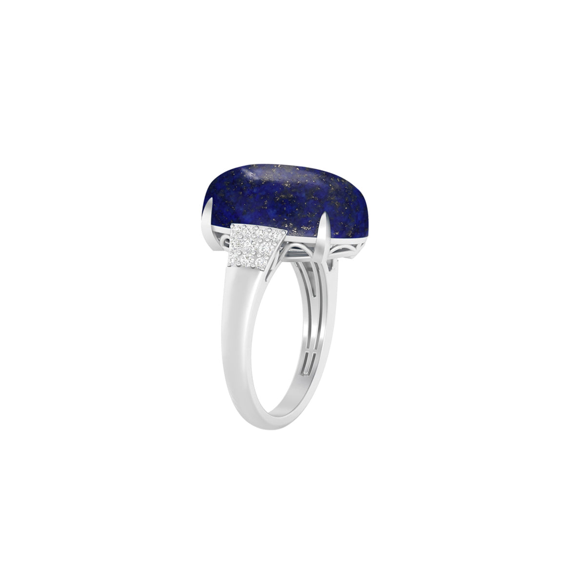Lapis Ring with White Diamond in 18Kt White Gold 13.68cts