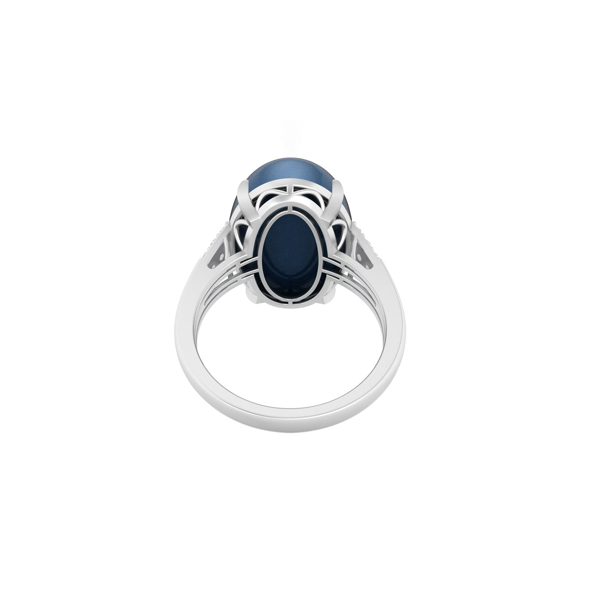 Lapis Ring with White Diamond in 18Kt White Gold 13.68cts