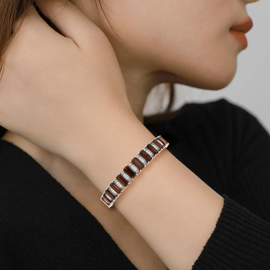 Smokey Quartz Bracelet with White Diamond in 14Kt White Gold 22.60cts