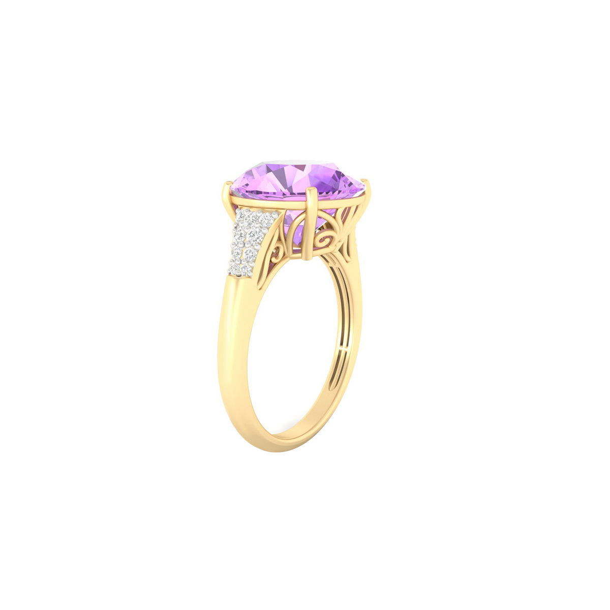Pink Amethyst Ring with White Diamond in 18Kt Gold 5.44cts