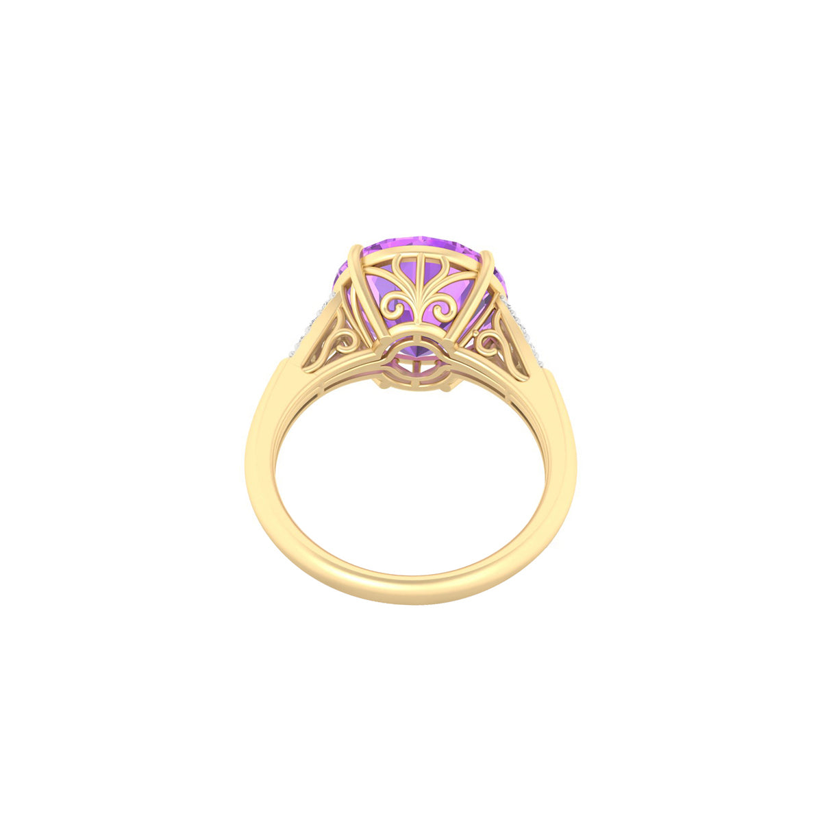 Pink Amethyst Ring with White Diamond in 18Kt Gold 5.44cts