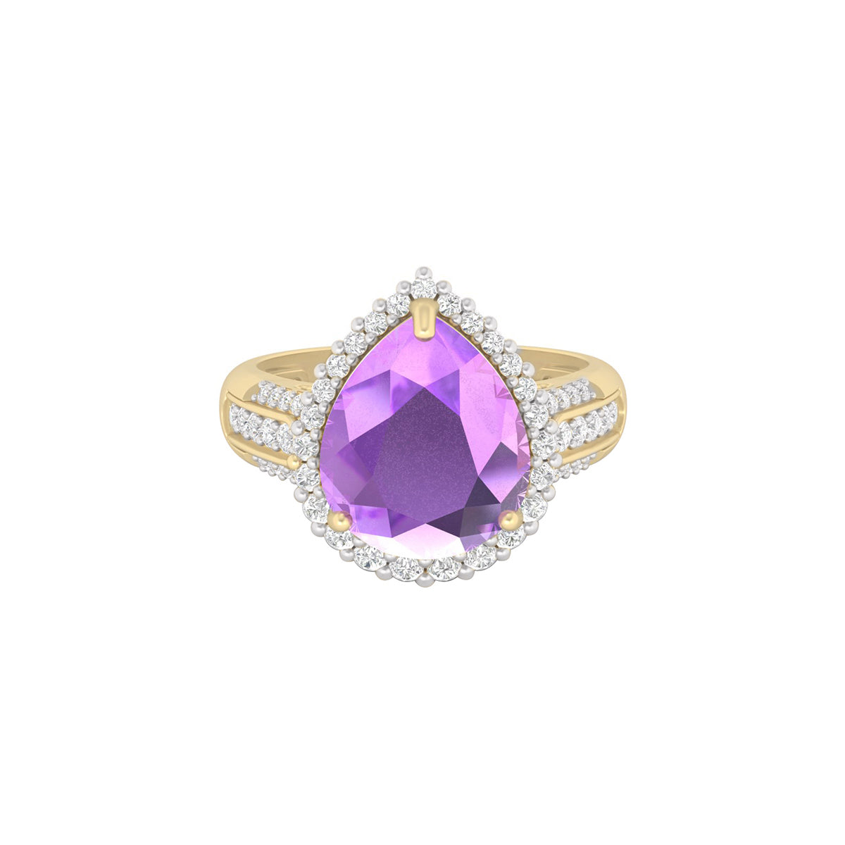 Pink Amethyst Ring with White Diamond in 18Kt Gold 4.19cts