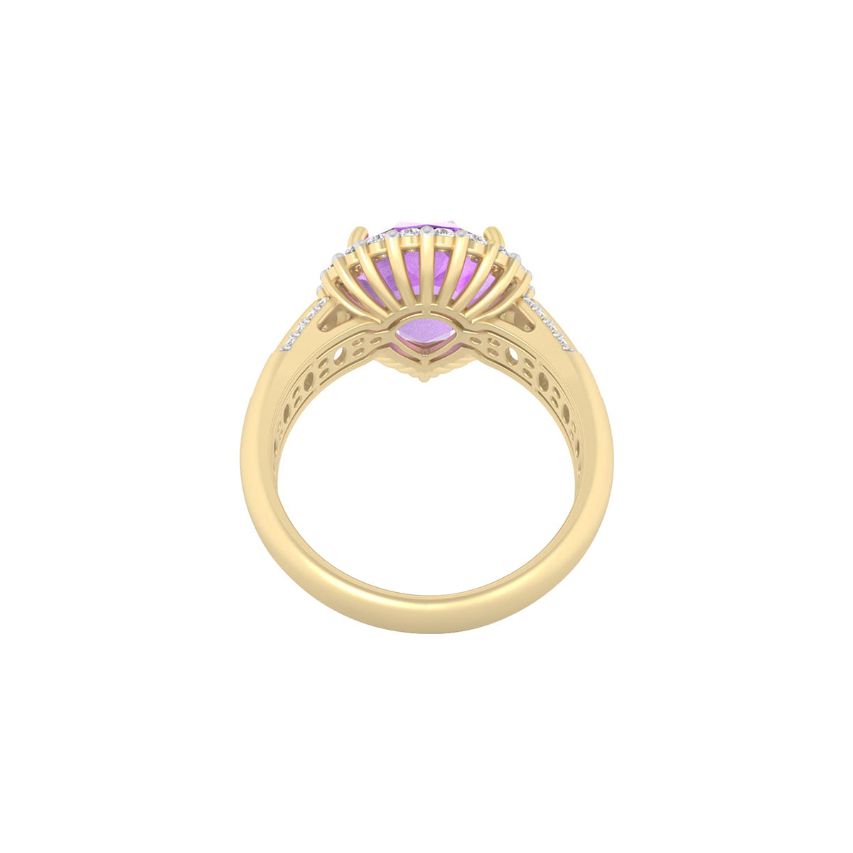 Pink Amethyst Ring with White Diamond in 18Kt Gold 4.19cts