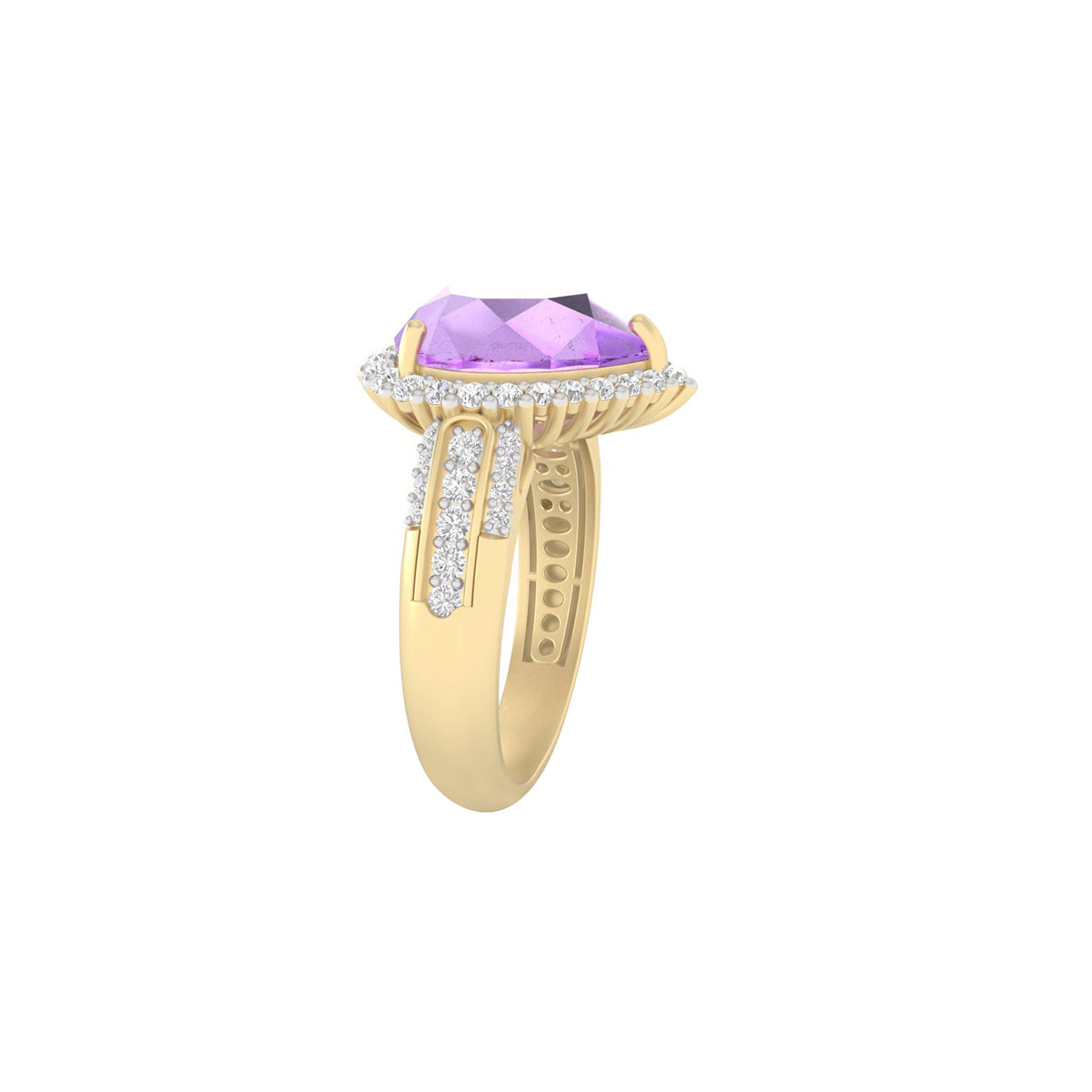 Pink Amethyst Ring with White Diamond in 18Kt Gold 4.19cts