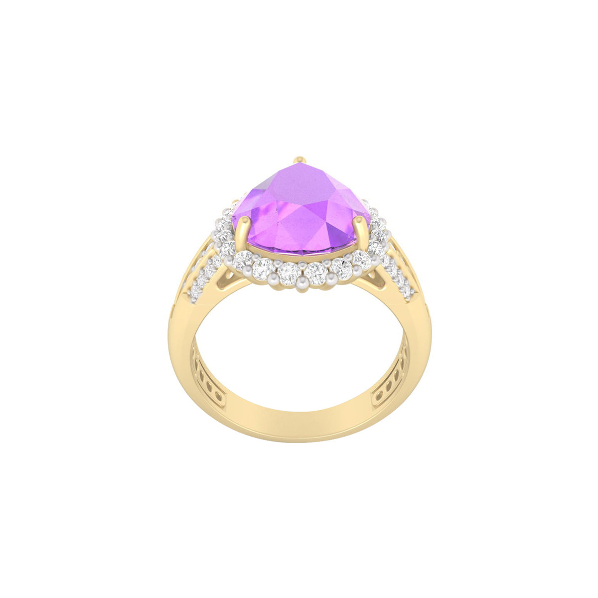 Pink Amethyst Ring with White Diamond in 18Kt Gold 4.19cts