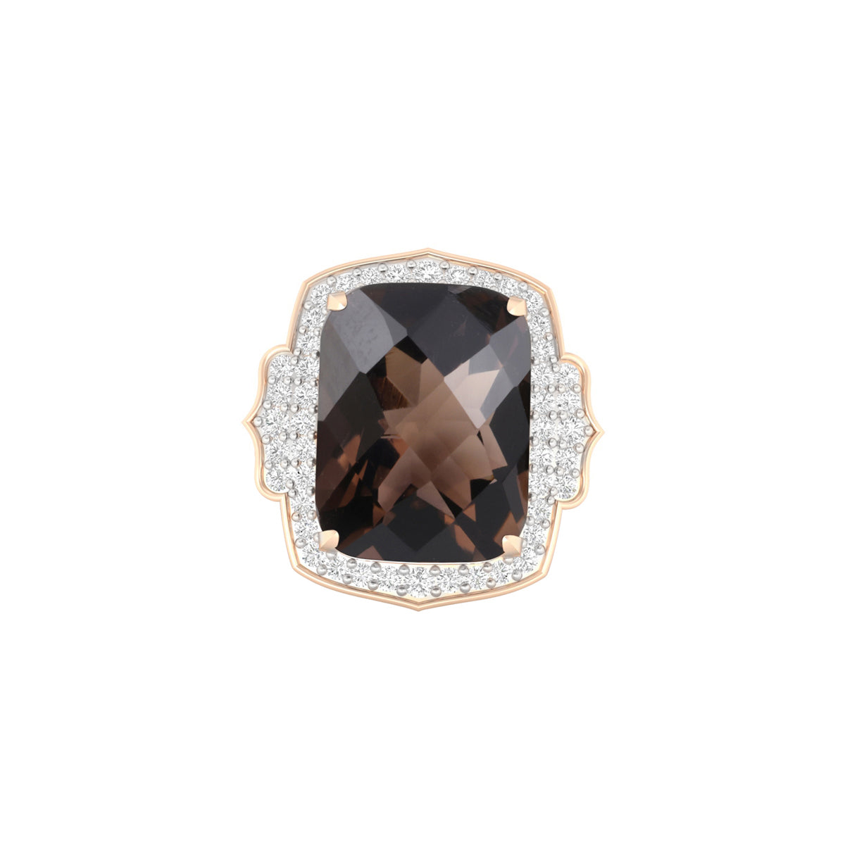 Smokey Quartz Ring with White Diamond in 18Kt Gold 9.21cts