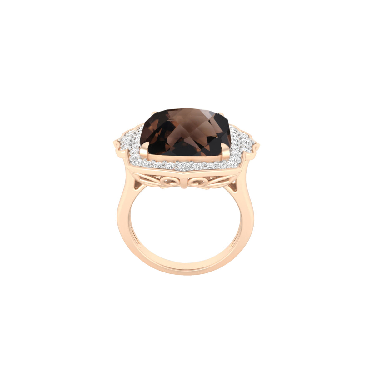 Smokey Quartz Ring with White Diamond in 18Kt Gold 9.21cts