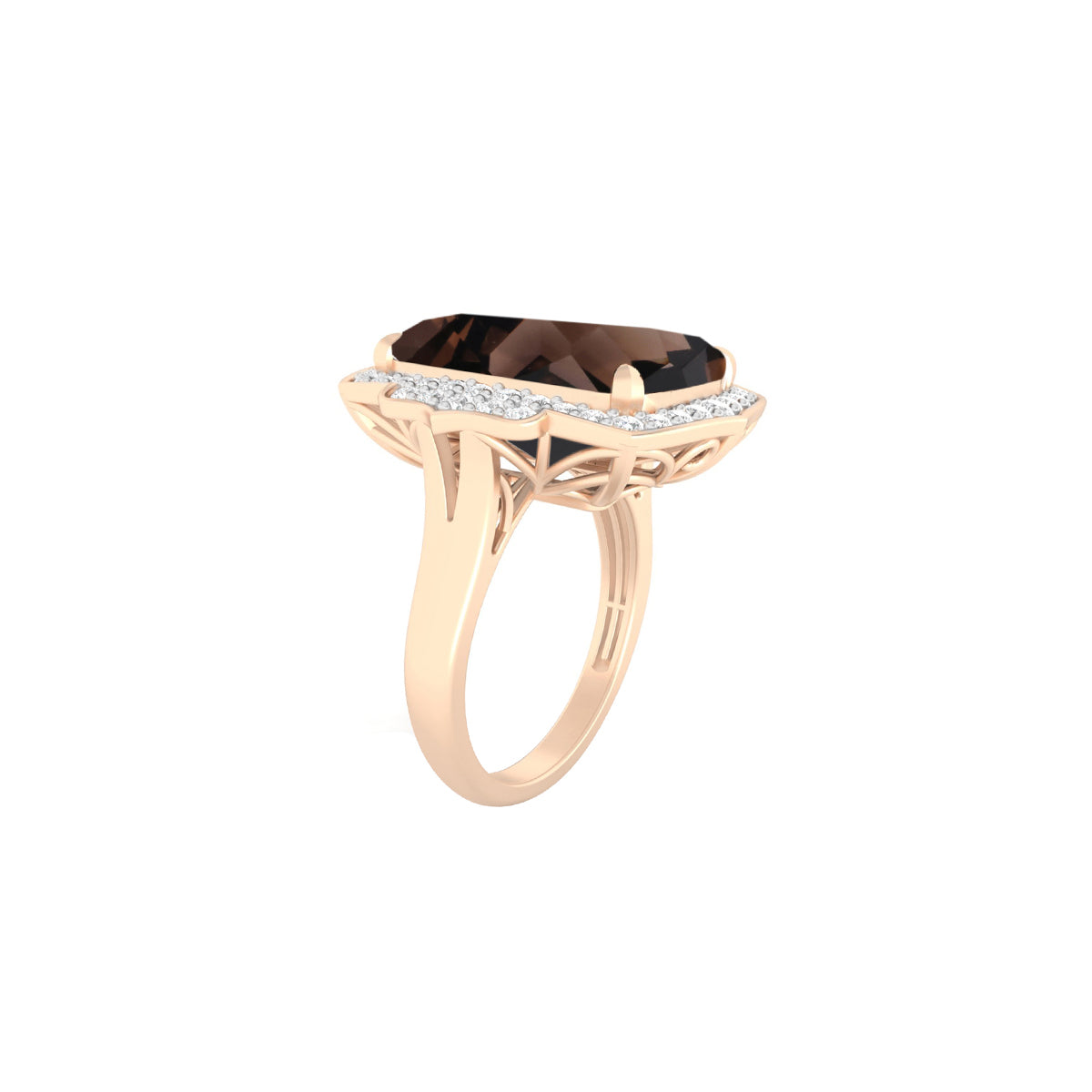Smokey Quartz Ring with White Diamond in 18Kt Gold 9.21cts