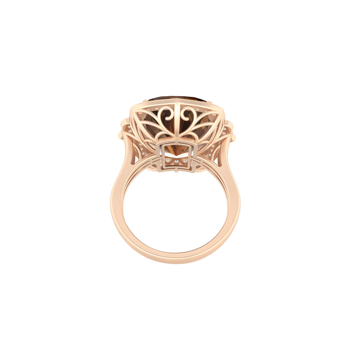 Smokey Quartz Ring with White Diamond in 18Kt Gold 9.21cts