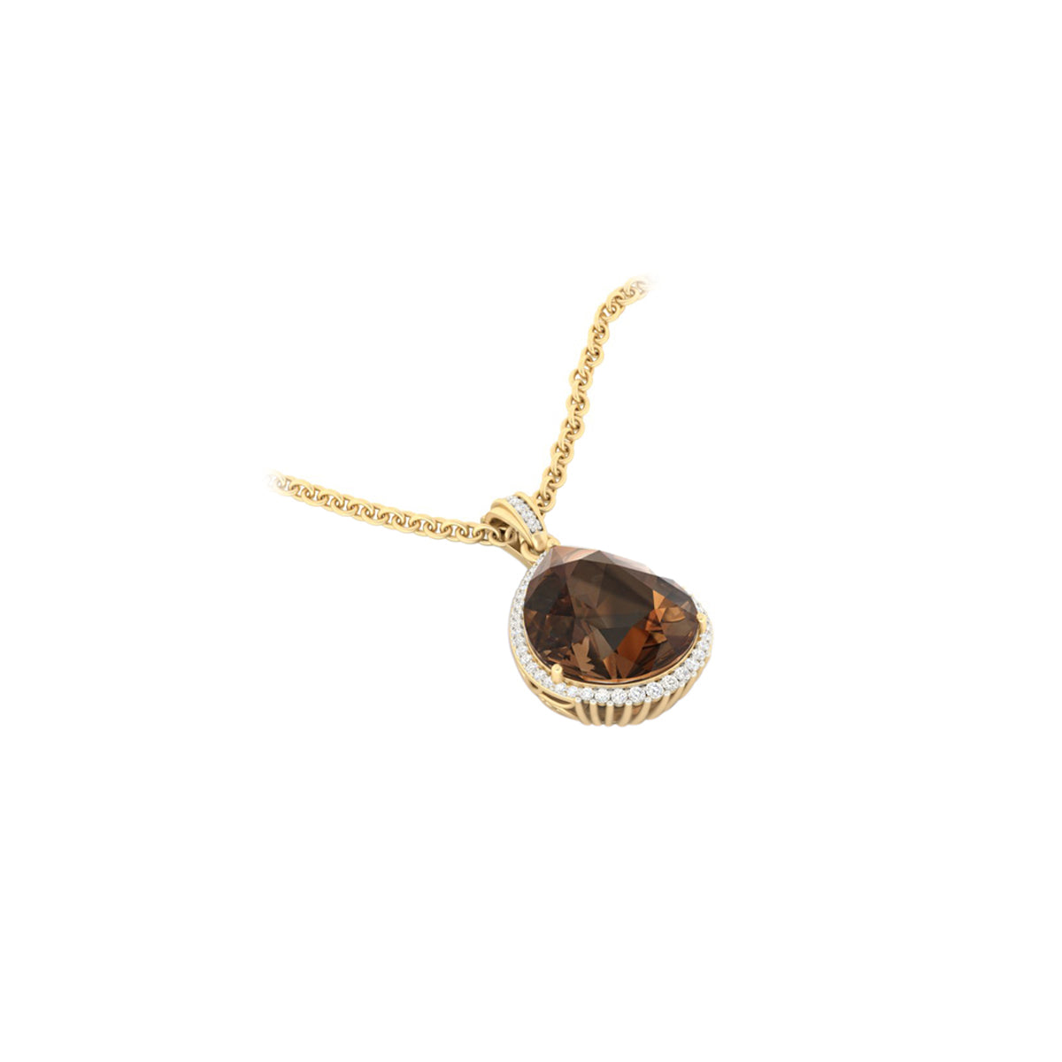 Smokey Quartz Pendant with White Diamond in 18Kt Gold 18.87cts