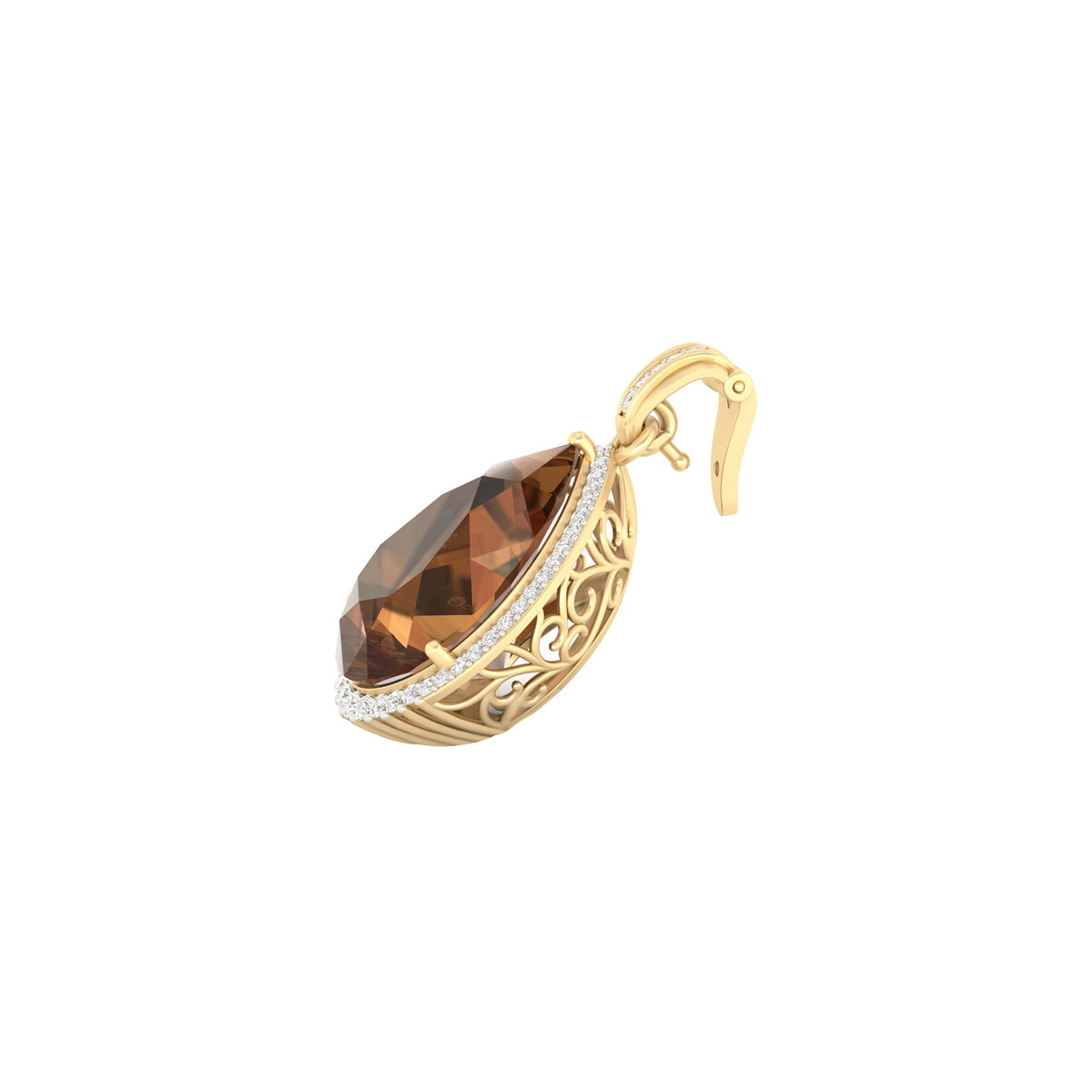 Smokey Quartz Pendant with White Diamond in 18Kt Gold 18.87cts