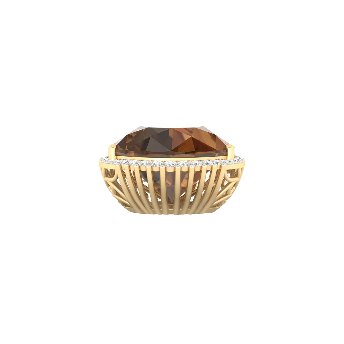 Smokey Quartz Pendant with White Diamond in 18Kt Gold 18.87cts