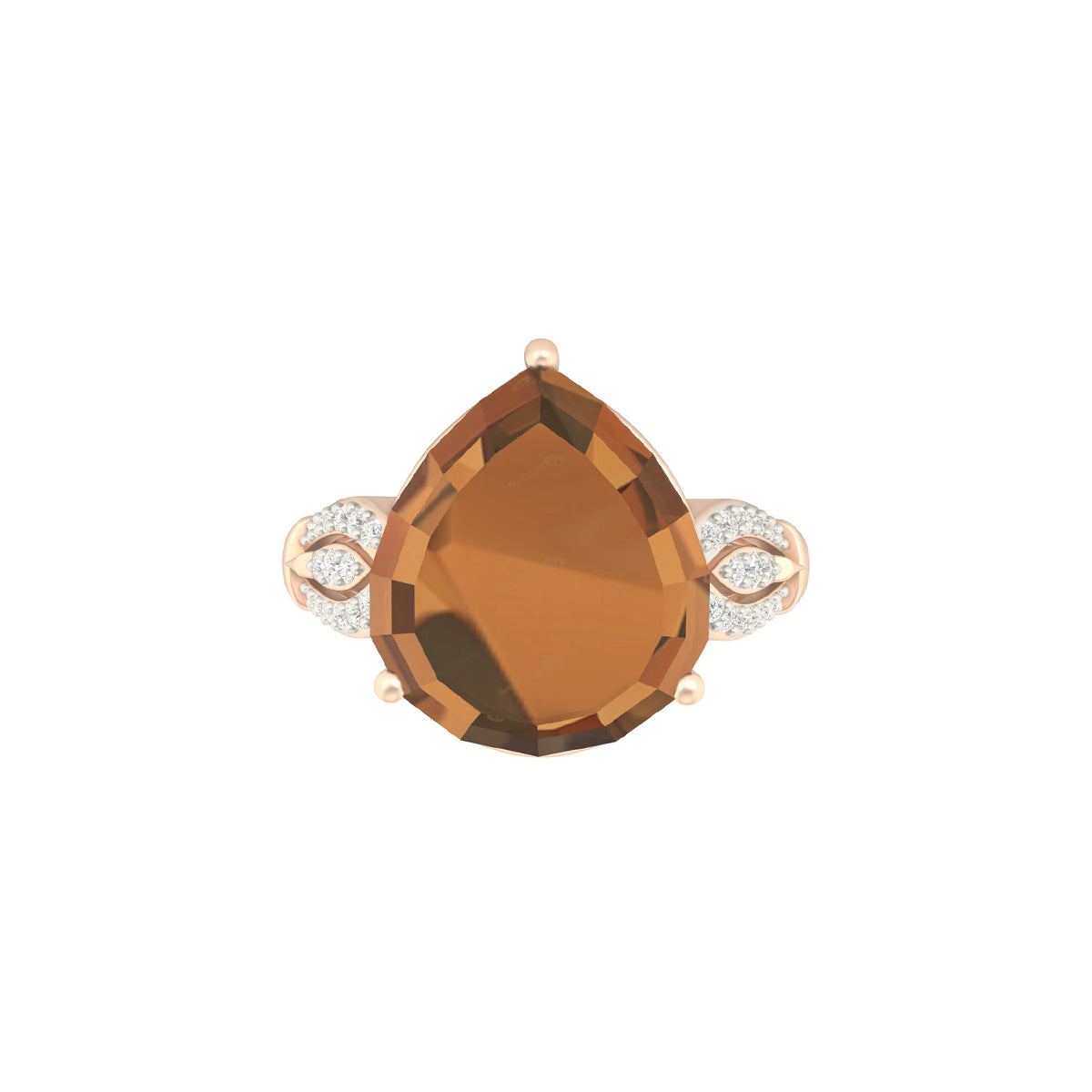 Smokey Quartz Ring with White Diamond in 18Kt Gold 8.48cts