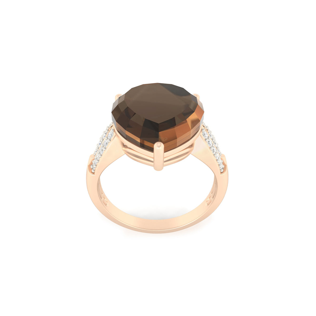 Smokey Quartz Ring with White Diamond in 18Kt Gold 8.48cts