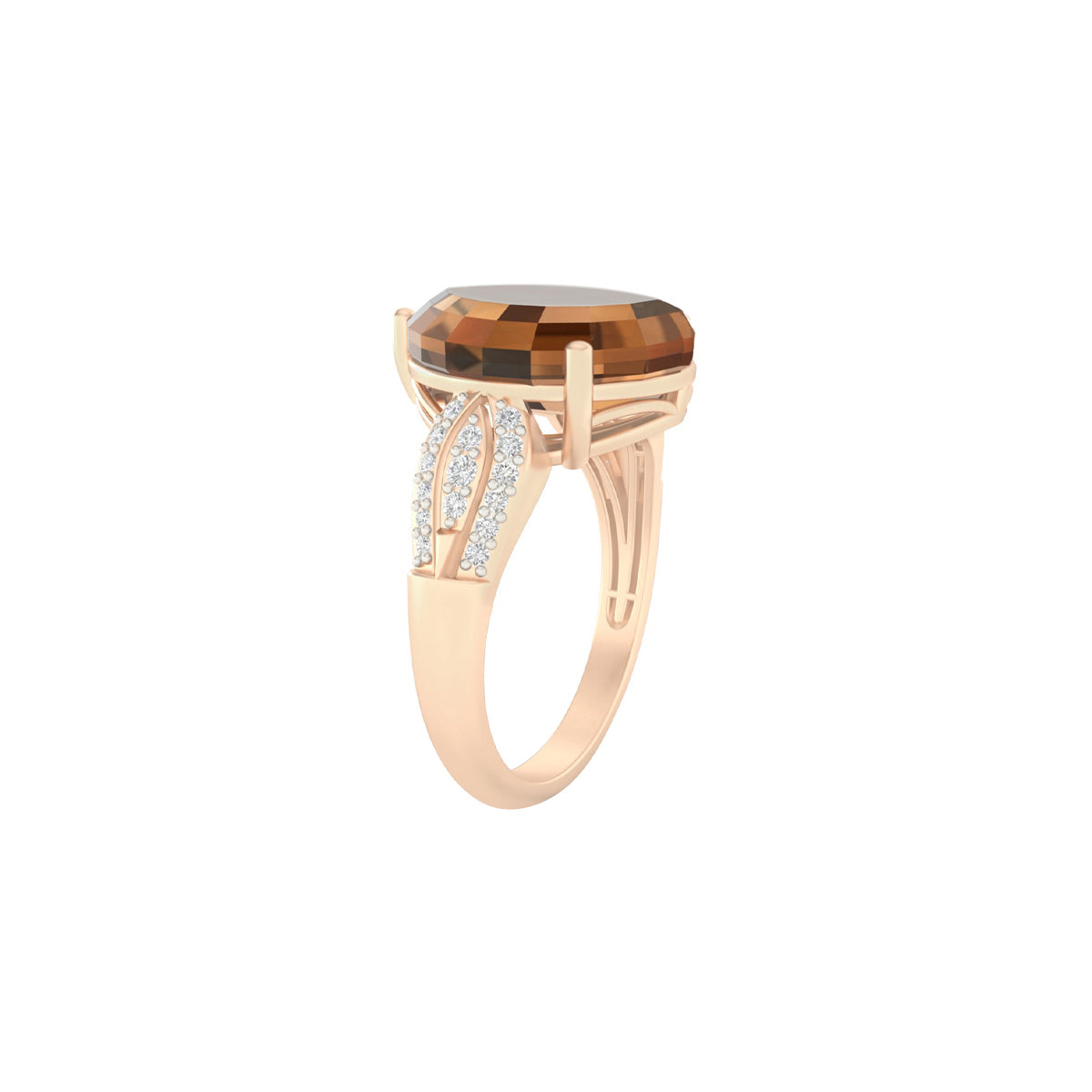 Smokey Quartz Ring with White Diamond in 18Kt Gold 8.48cts