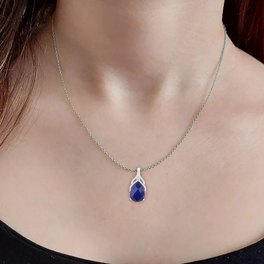 Lapis Pendant with White Diamond in 18Kt White Gold 9.86cts