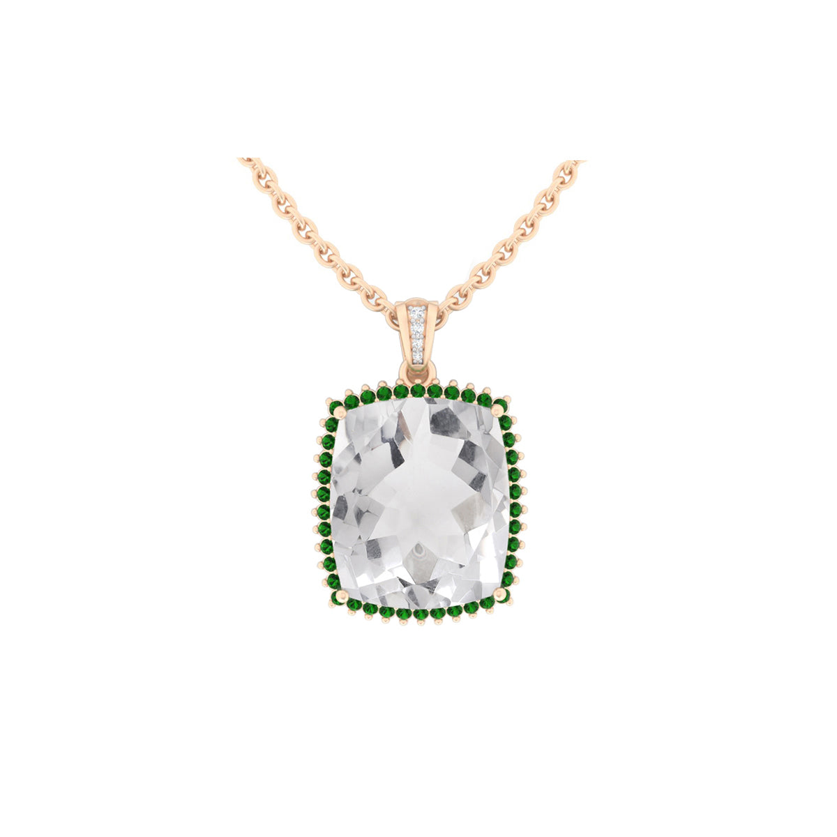 Crystal Quartz and Chrome Diopside Pendant with White Diamond in 14Kt Gold 23.57cts