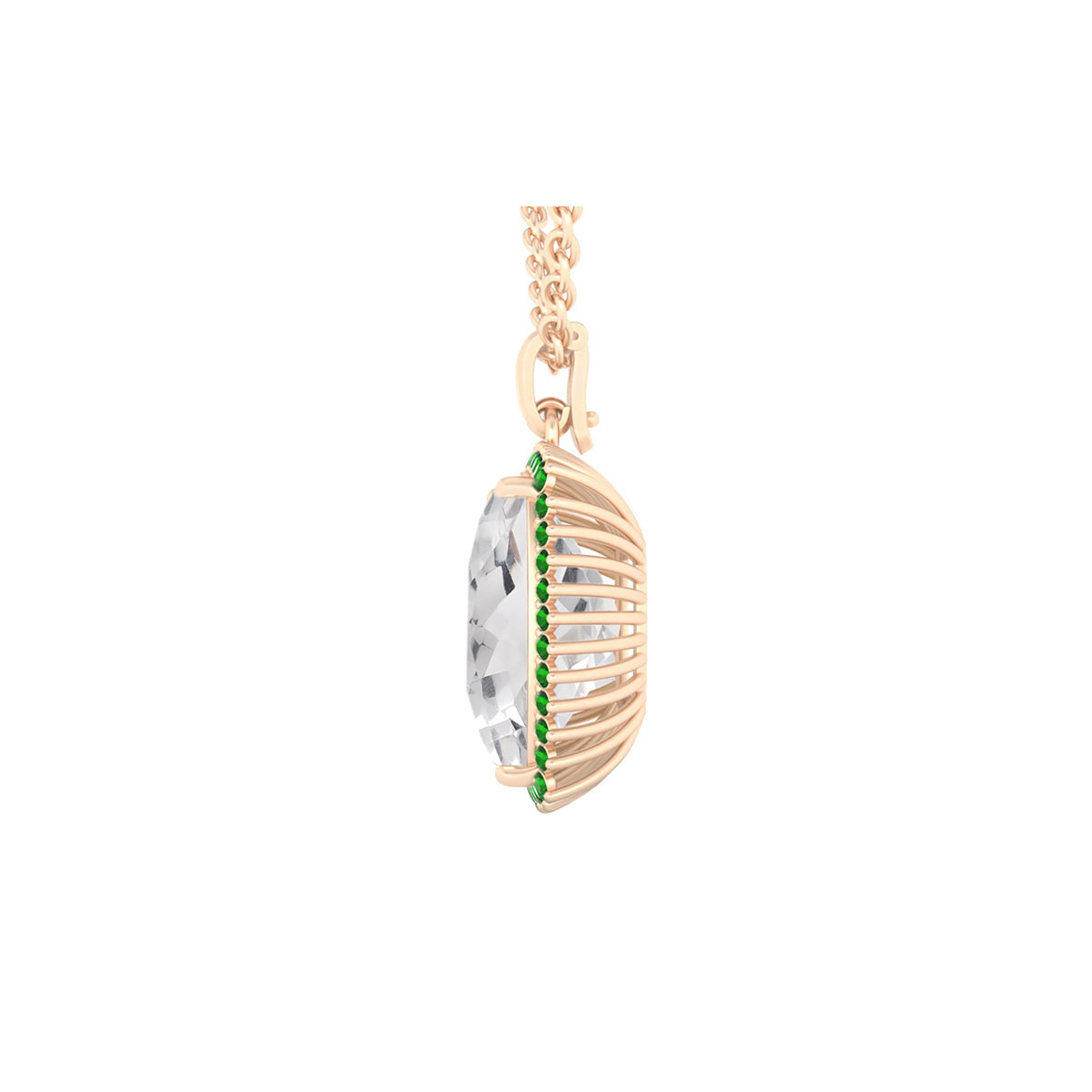 Crystal Quartz and Chrome Diopside Pendant with White Diamond in 14Kt Gold 23.57cts