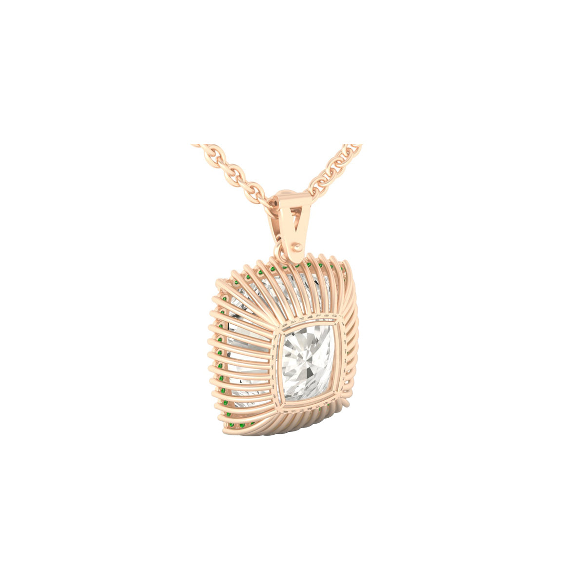 Crystal Quartz and Chrome Diopside Pendant with White Diamond in 14Kt Gold 23.57cts
