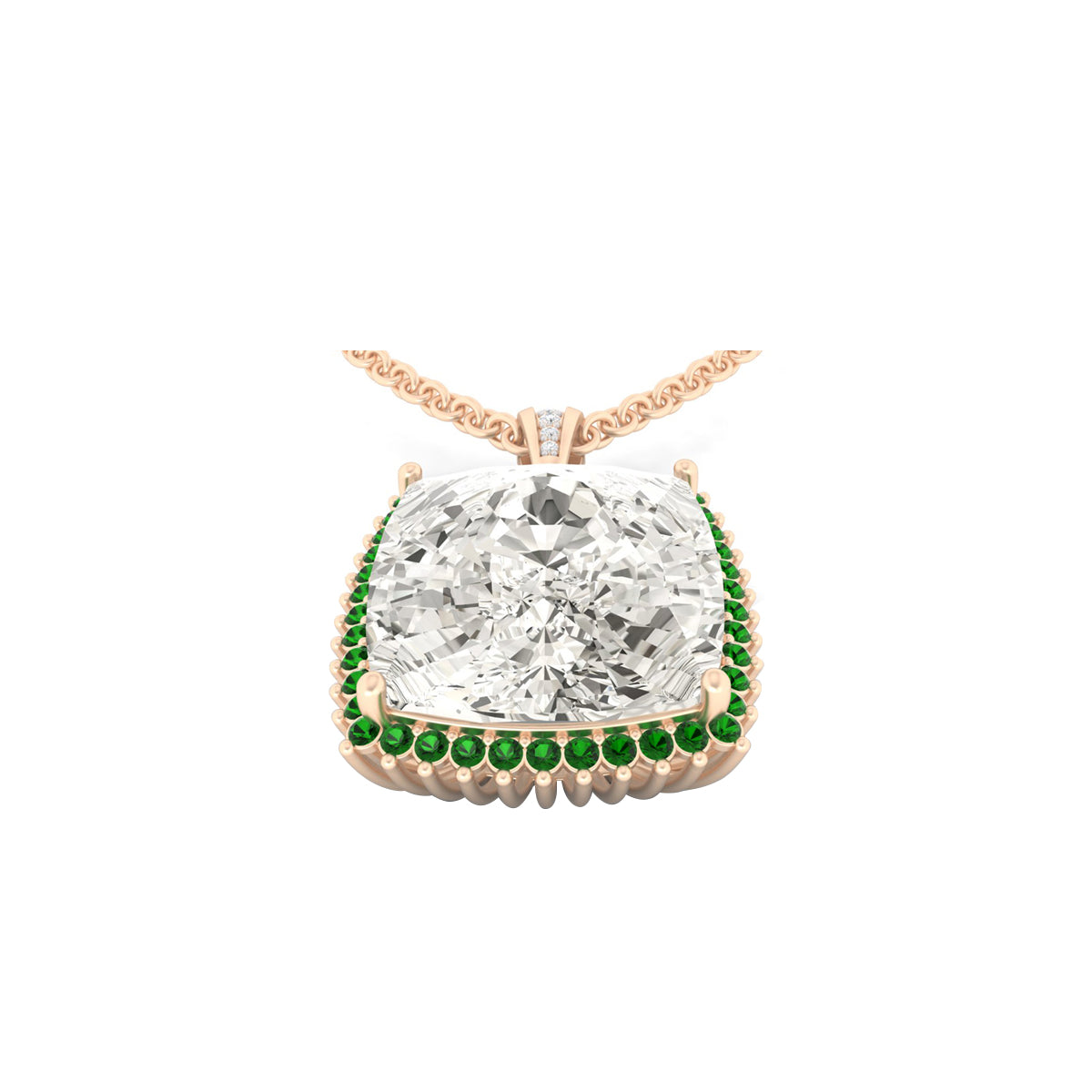 Crystal Quartz and Chrome Diopside Pendant with White Diamond in 14Kt Gold 23.57cts