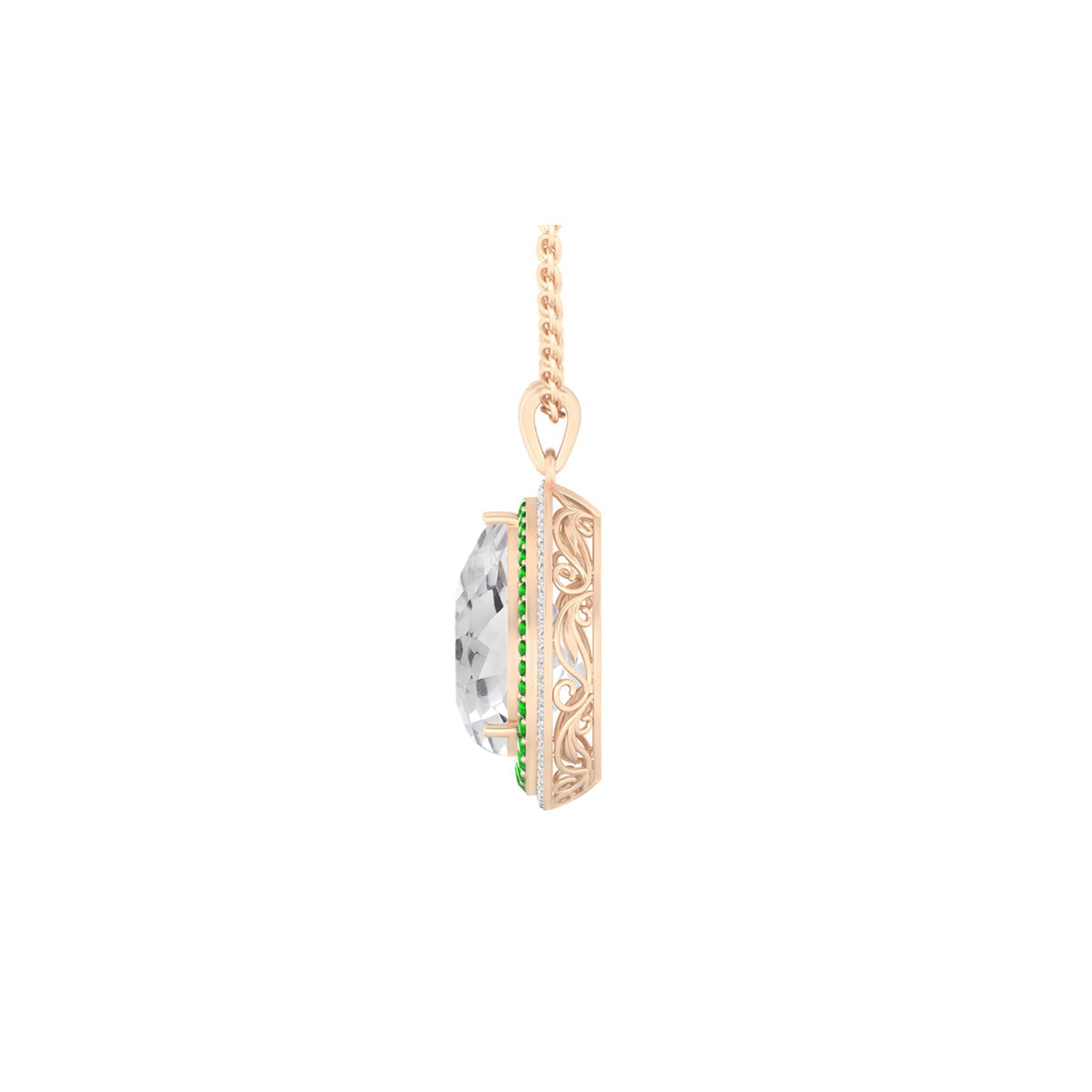 Crystal Quartz and Chrome Diopside Pendant with White Diamond in 14Kt Gold 21.23cts