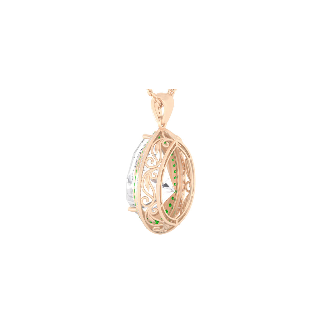 Crystal Quartz and Chrome Diopside Pendant with White Diamond in 14Kt Gold 21.23cts