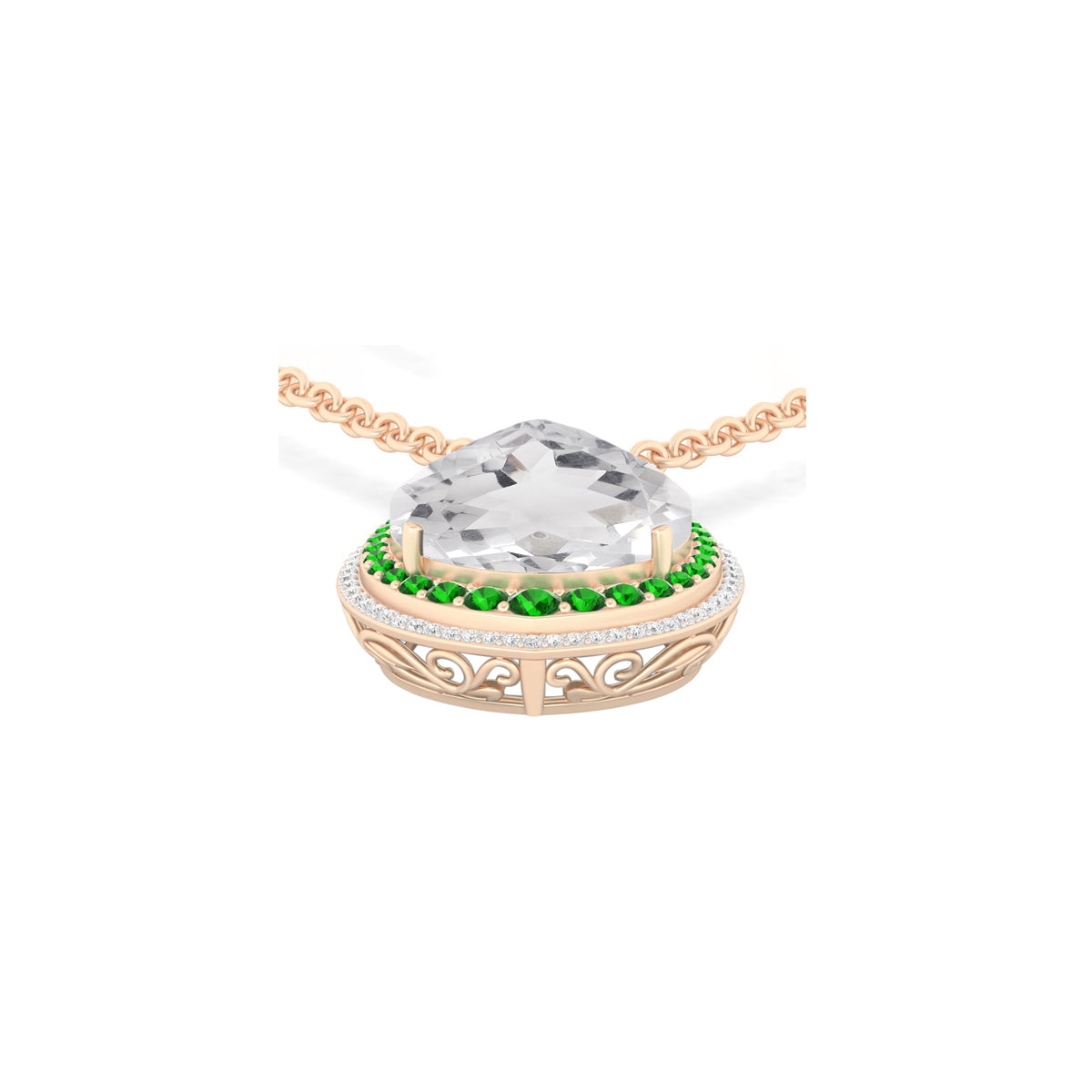 Crystal Quartz and Chrome Diopside Pendant with White Diamond in 14Kt Gold 21.23cts