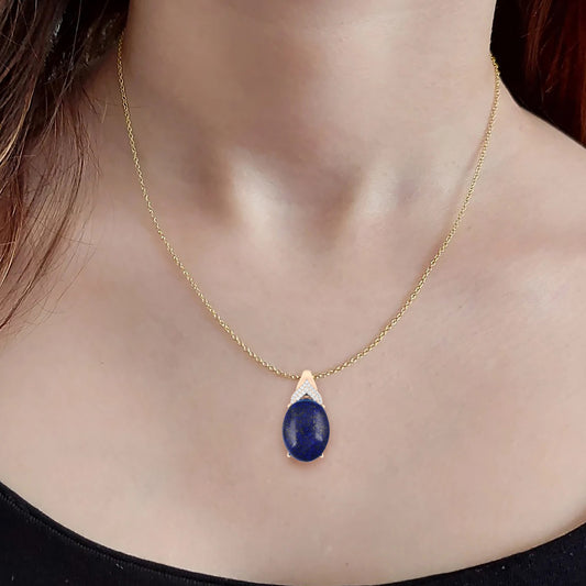 Lapis Pendant with White Diamond in 14Kt Gold 17.32cts