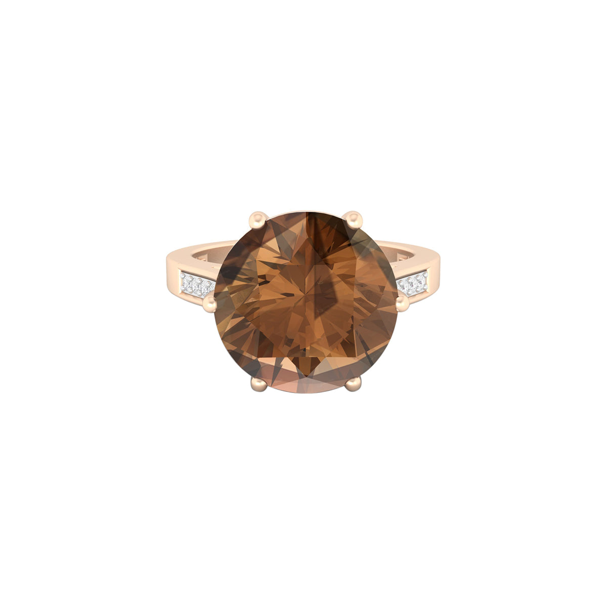Smokey Quartz Ring with White Diamond in 18Kt Gold 6.81cts